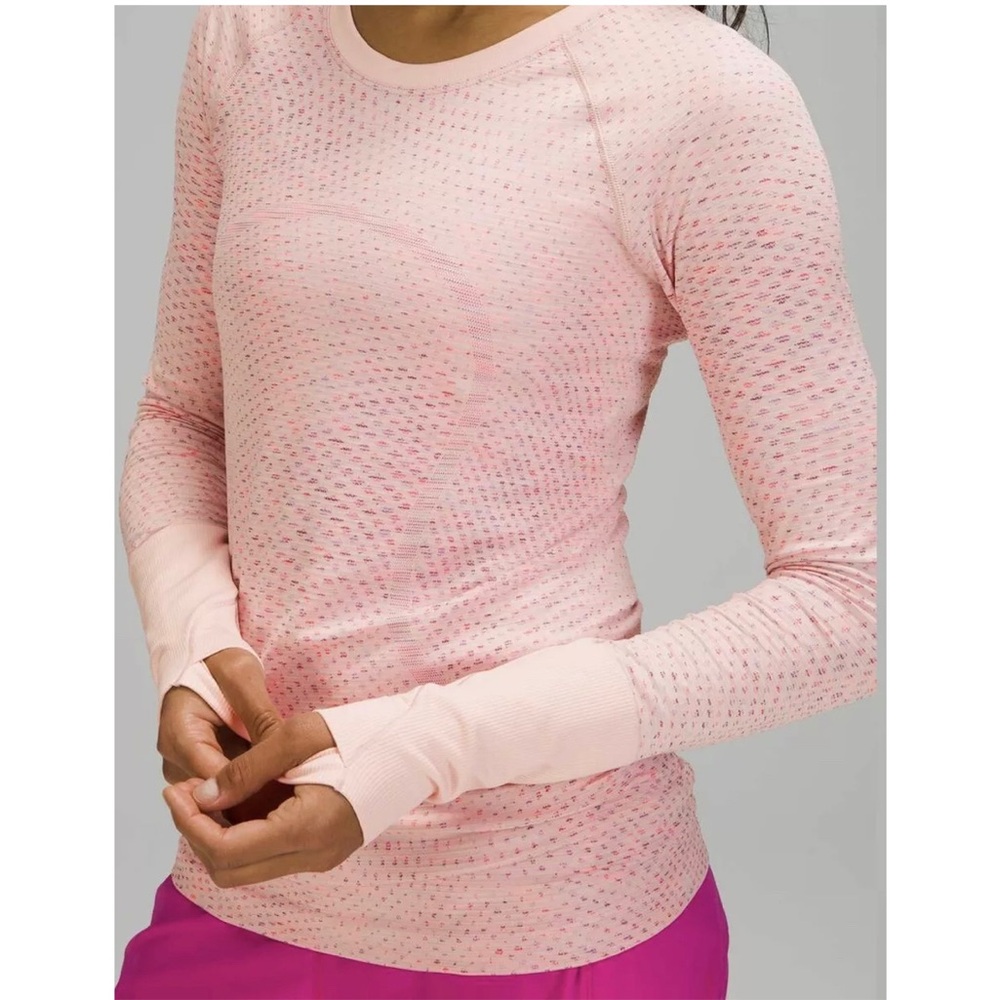 EUC Lululemon Swiftly Tech LS 2.0 Grid Warp Pink Mist / Sonic Pink Size 8
